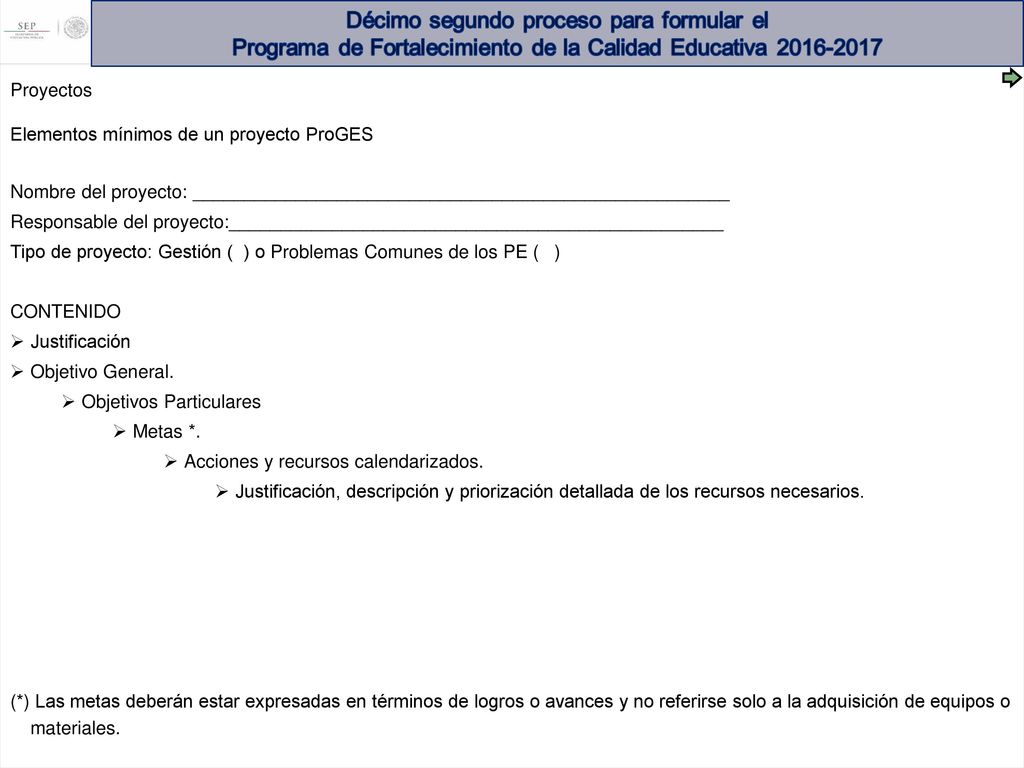 Proyectos Elementos mínimos de un proyecto ProGES. Nombre del proyecto: ____________________________________________________.