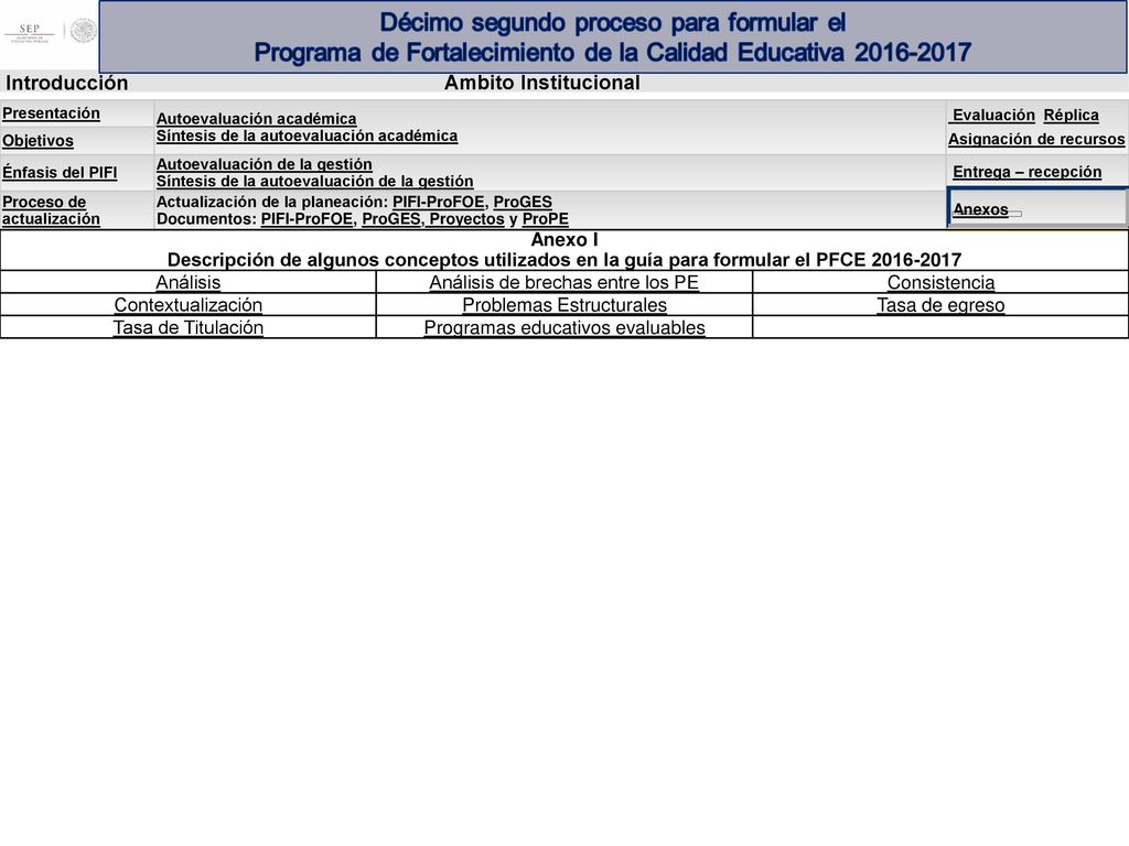 Anexo I Descripción de algunos conceptos utilizados en la guía para formular el PFCE Análisis.