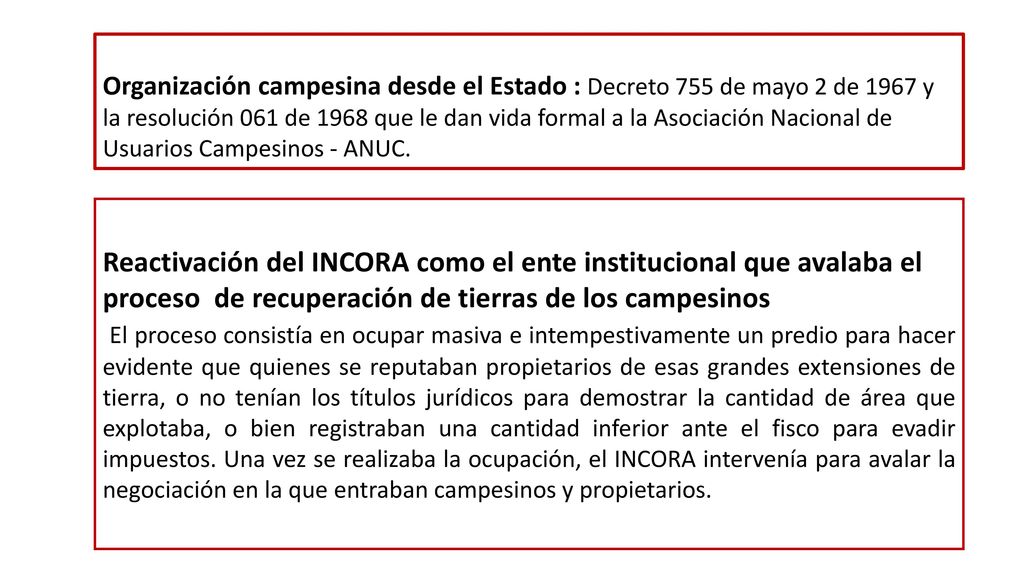 Organización campesina desde el Estado : Decreto 755 de mayo 2 de 1967 y la resolución 061 de 1968 que le dan vida formal a la Asociación Nacional de Usuarios Campesinos - ANUC.