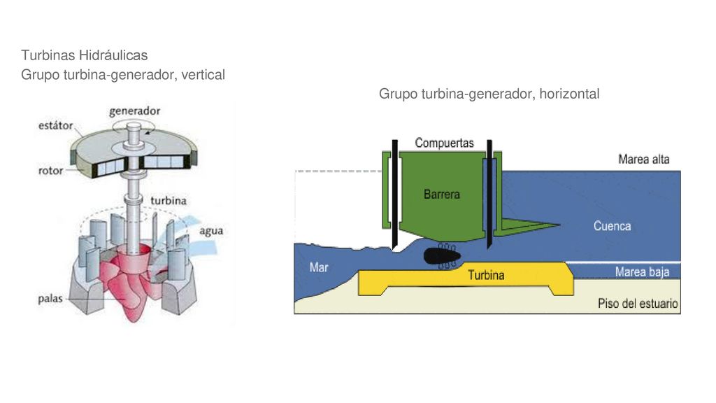 Turbinas Hidráulicas Grupo turbina-generador, vertical Grupo turbina-generador, horizontal.