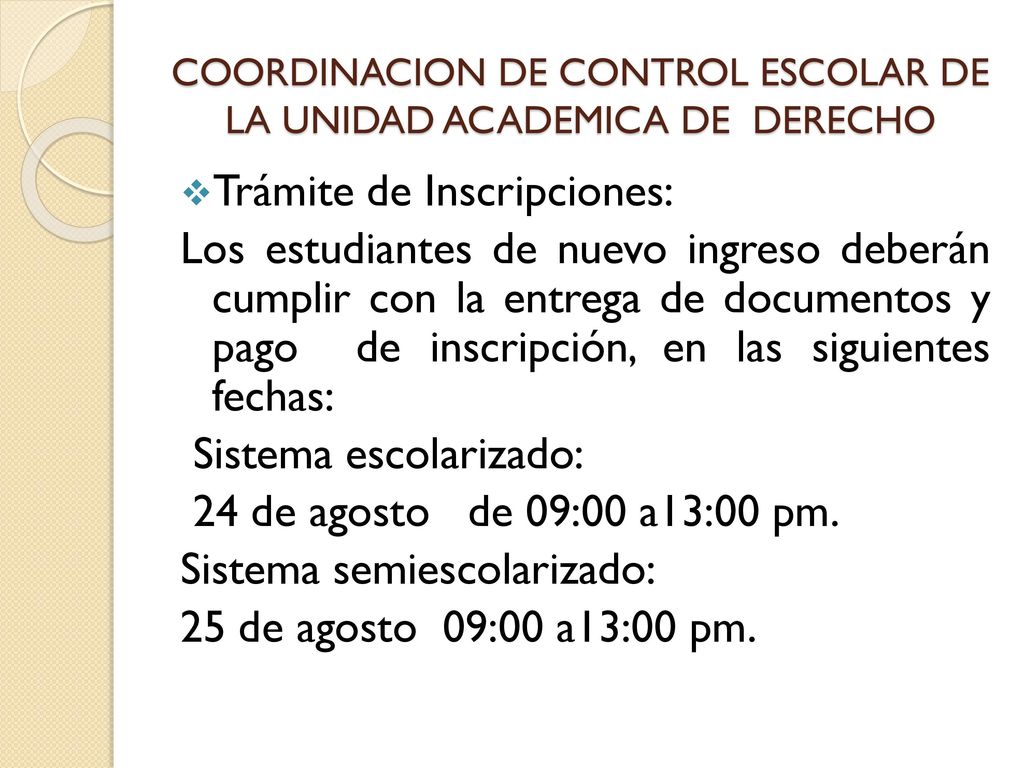 COORDINACION DE CONTROL ESCOLAR DE LA UNIDAD ACADEMICA DE DERECHO