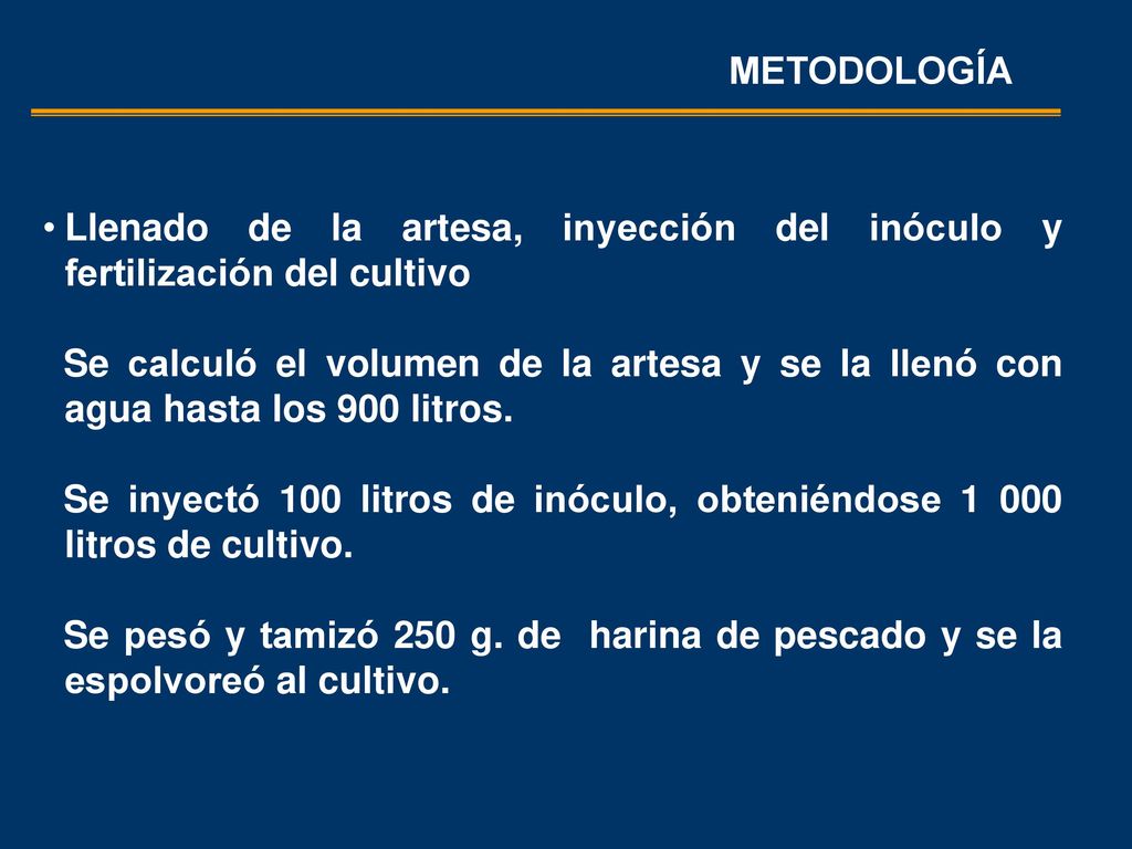 METODOLOGÍA Llenado de la artesa, inyección del inóculo y fertilización del cultivo.