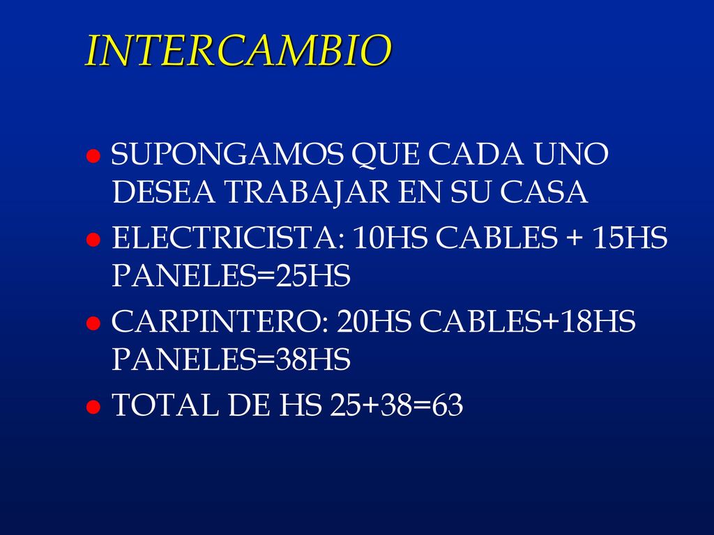 INTERCAMBIO SUPONGAMOS QUE CADA UNO DESEA TRABAJAR EN SU CASA