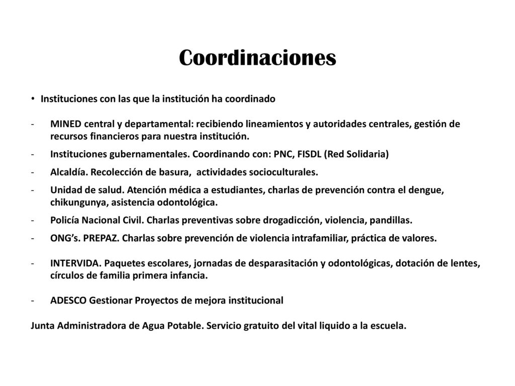 Coordinaciones Instituciones con las que la institución ha coordinado