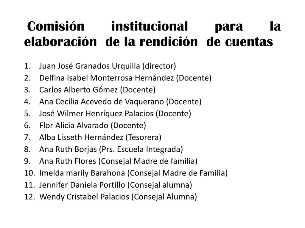 Comisión institucional para la elaboración de la rendición de cuentas