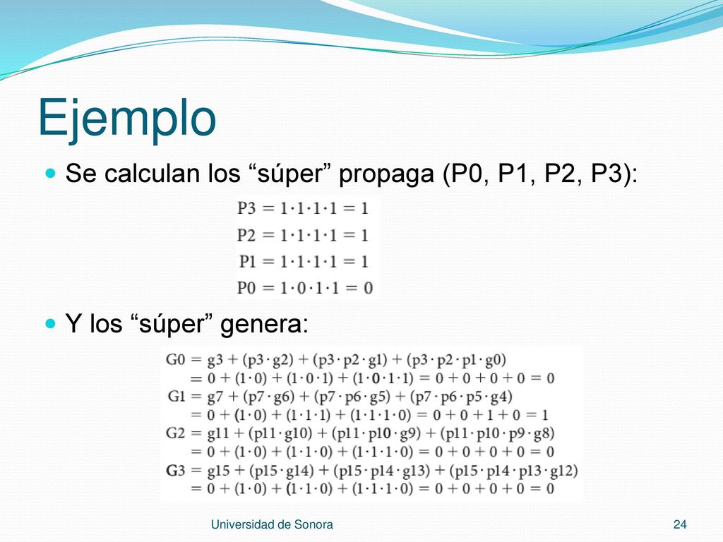Ejemplo Se calculan los súper propaga (P0, P1, P2, P3):