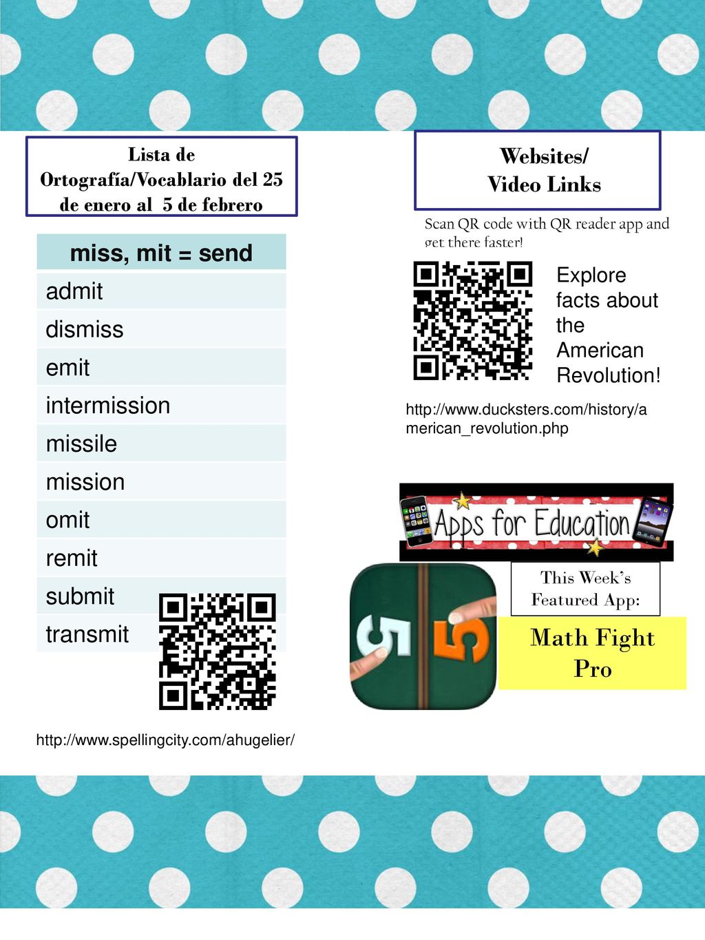 Lista de Ortografía/Vocablario del 25 de enero al 5 de febrero