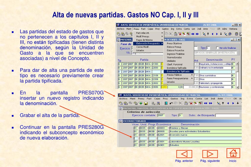 Alta de nuevas partidas. Gastos NO Cap. I, II y III