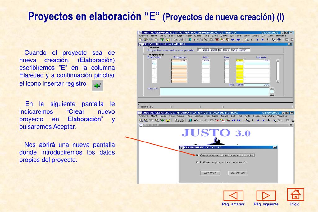 Proyectos en elaboración E (Proyectos de nueva creación) (I)