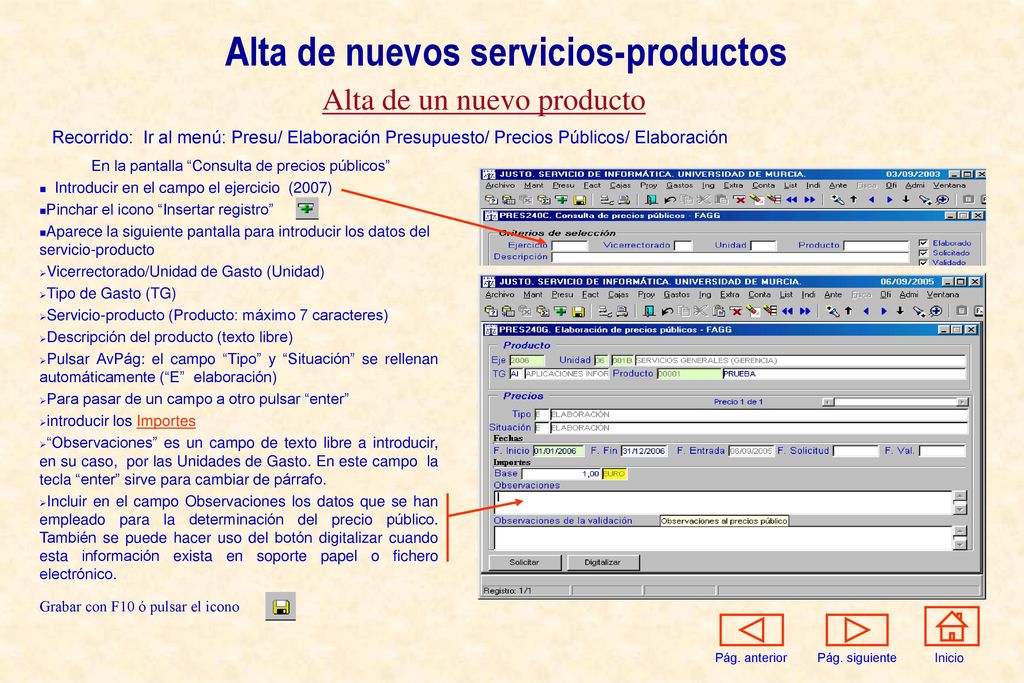 Alta de nuevos servicios-productos