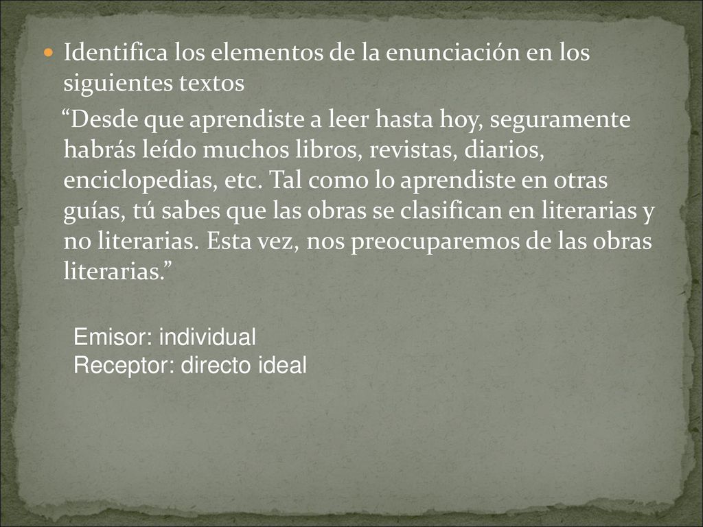 Identifica los elementos de la enunciación en los siguientes textos