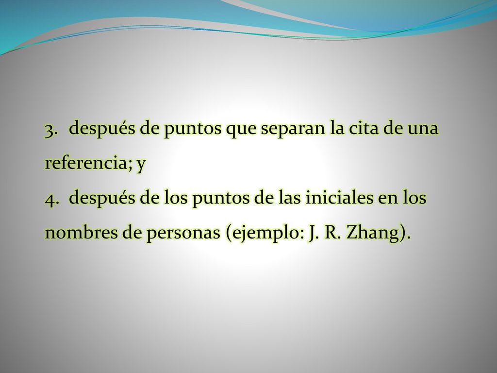 después de puntos que separan la cita de una referencia; y