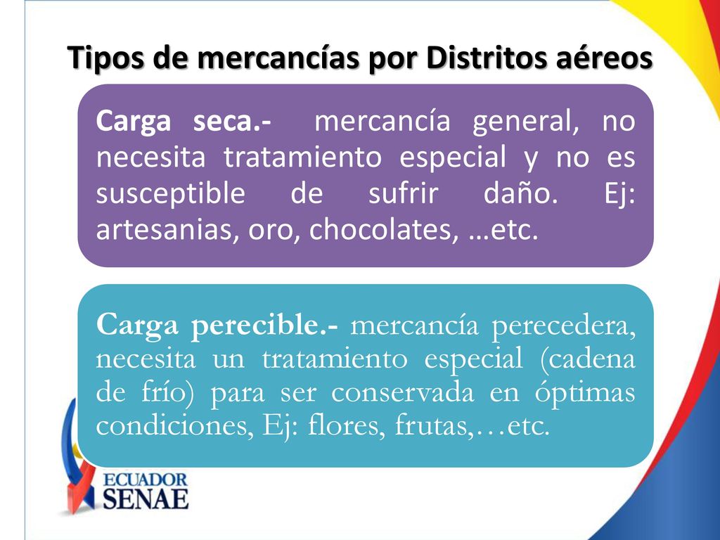 Tipos de mercancías por Distritos aéreos