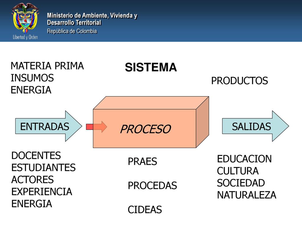 SISTEMA PROCESO MATERIA PRIMA INSUMOS ENERGIA PRODUCTOS ENTRADAS