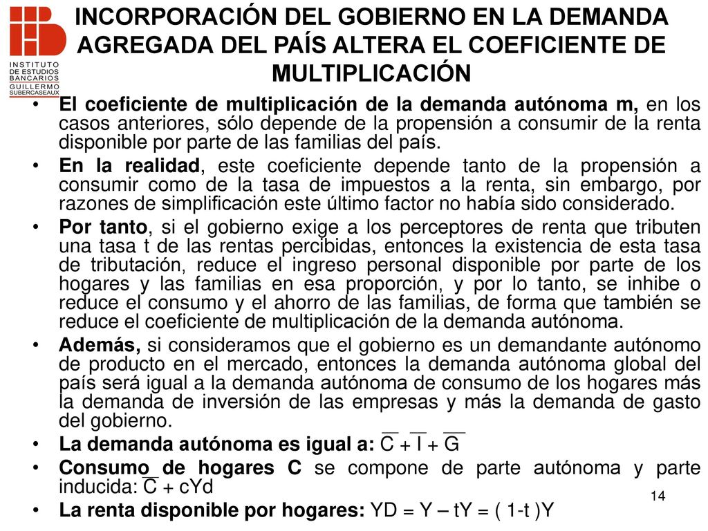 INCORPORACIÓN DEL GOBIERNO EN LA DEMANDA AGREGADA DEL PAÍS ALTERA EL COEFICIENTE DE MULTIPLICACIÓN