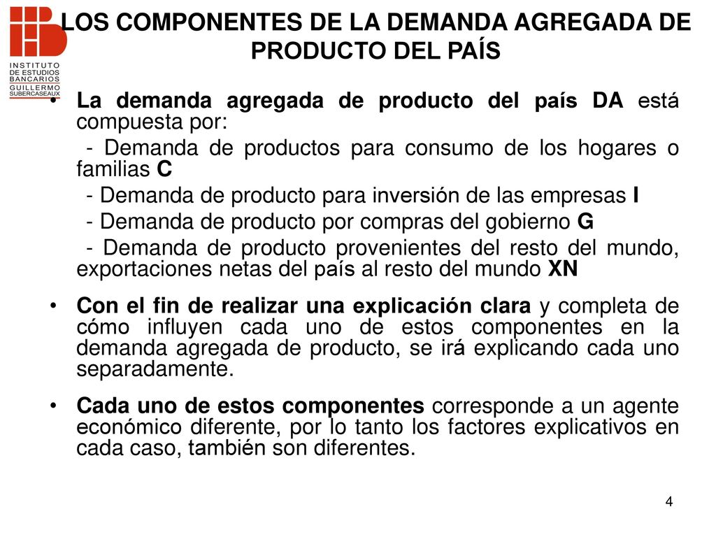 LOS COMPONENTES DE LA DEMANDA AGREGADA DE PRODUCTO DEL PAÍS