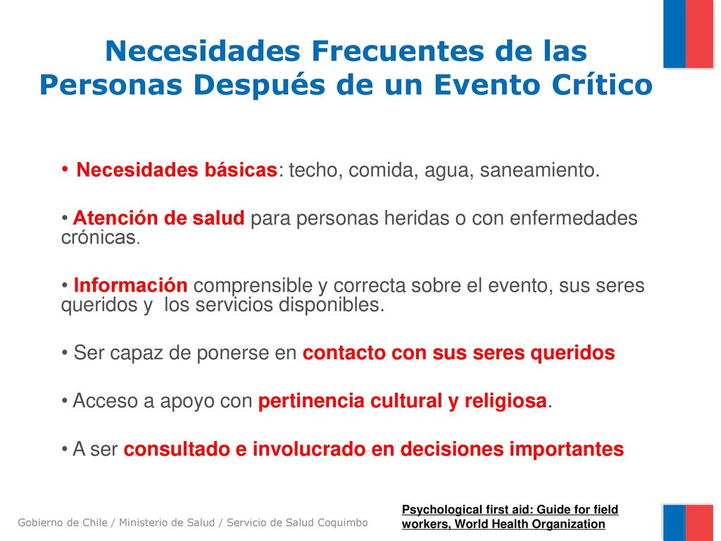 Necesidades Frecuentes de las Personas Después de un Evento Crítico