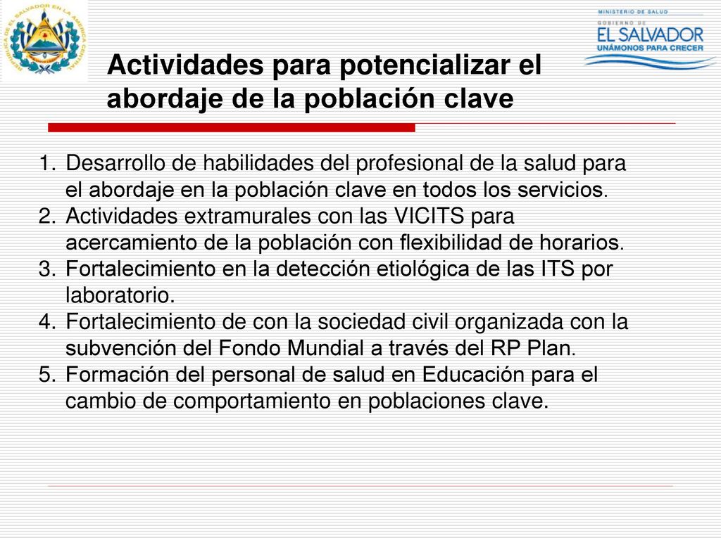 Actividades para potencializar el abordaje de la población clave