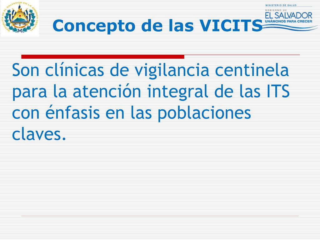 Concepto de las VICITS Son clínicas de vigilancia centinela para la atención integral de las ITS con énfasis en las poblaciones claves.