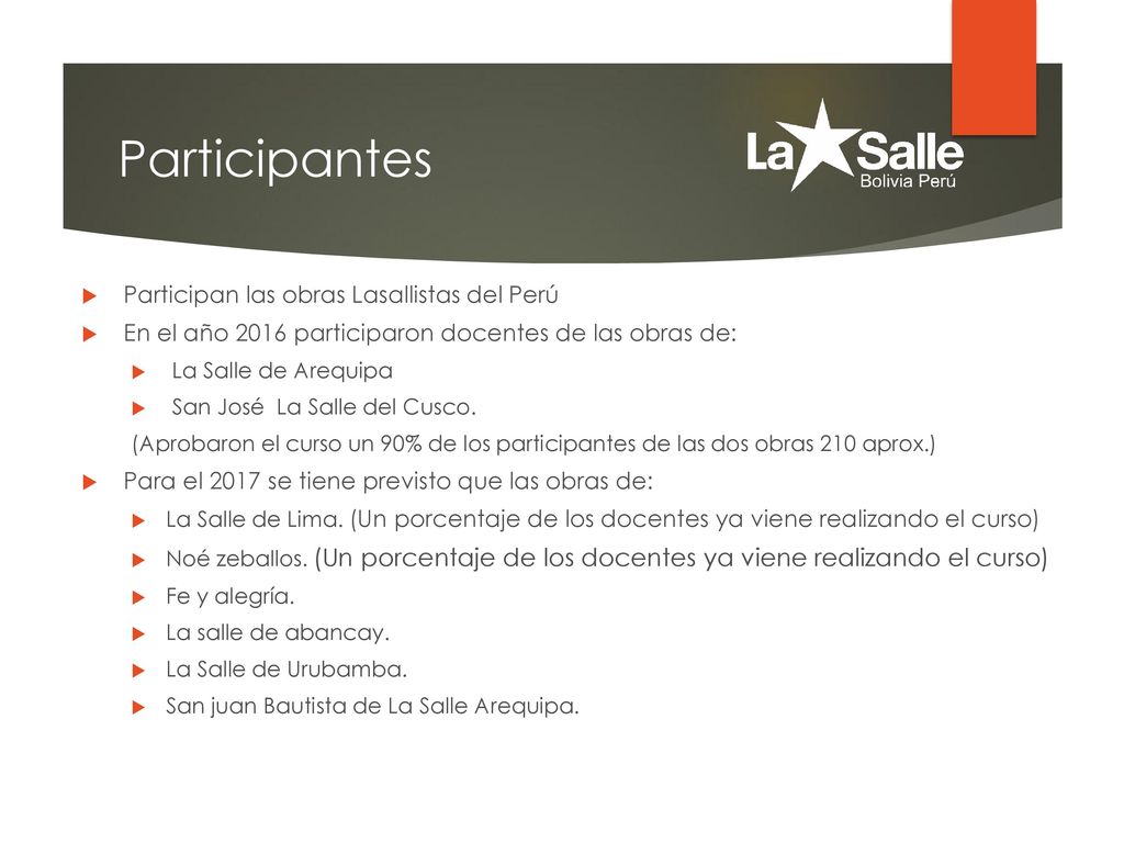 Participantes Participan las obras Lasallistas del Perú