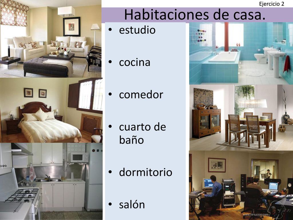 Habitaciones de casa. estudio cocina comedor cuarto de baño dormitorio
