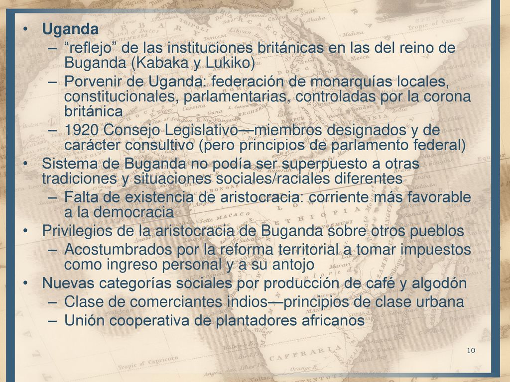 Uganda reflejo de las instituciones británicas en las del reino de Buganda (Kabaka y Lukiko)