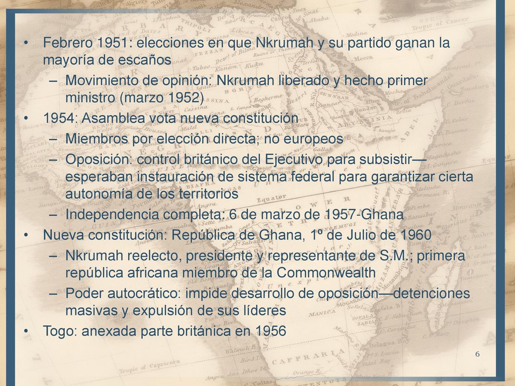 Febrero 1951: elecciones en que Nkrumah y su partido ganan la mayoría de escaños