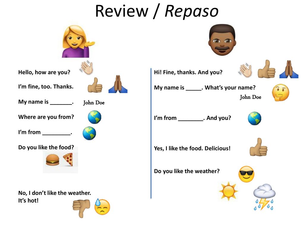Review / Repaso John Doe John Doe Hello, how are you