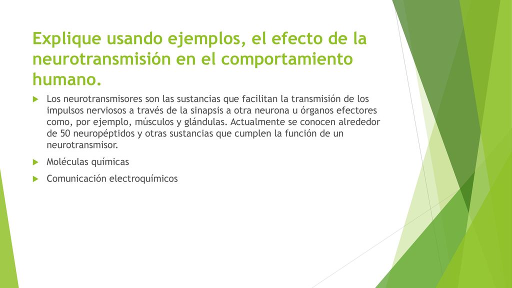 Explique usando ejemplos, el efecto de la neurotransmisión en el comportamiento humano.