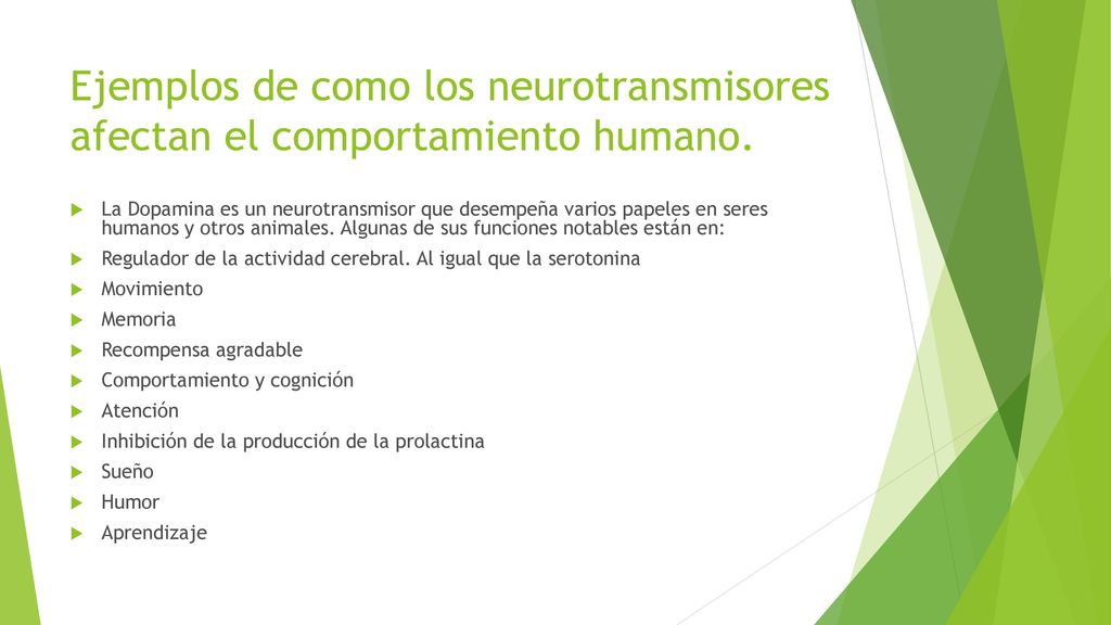 Ejemplos de como los neurotransmisores afectan el comportamiento humano.
