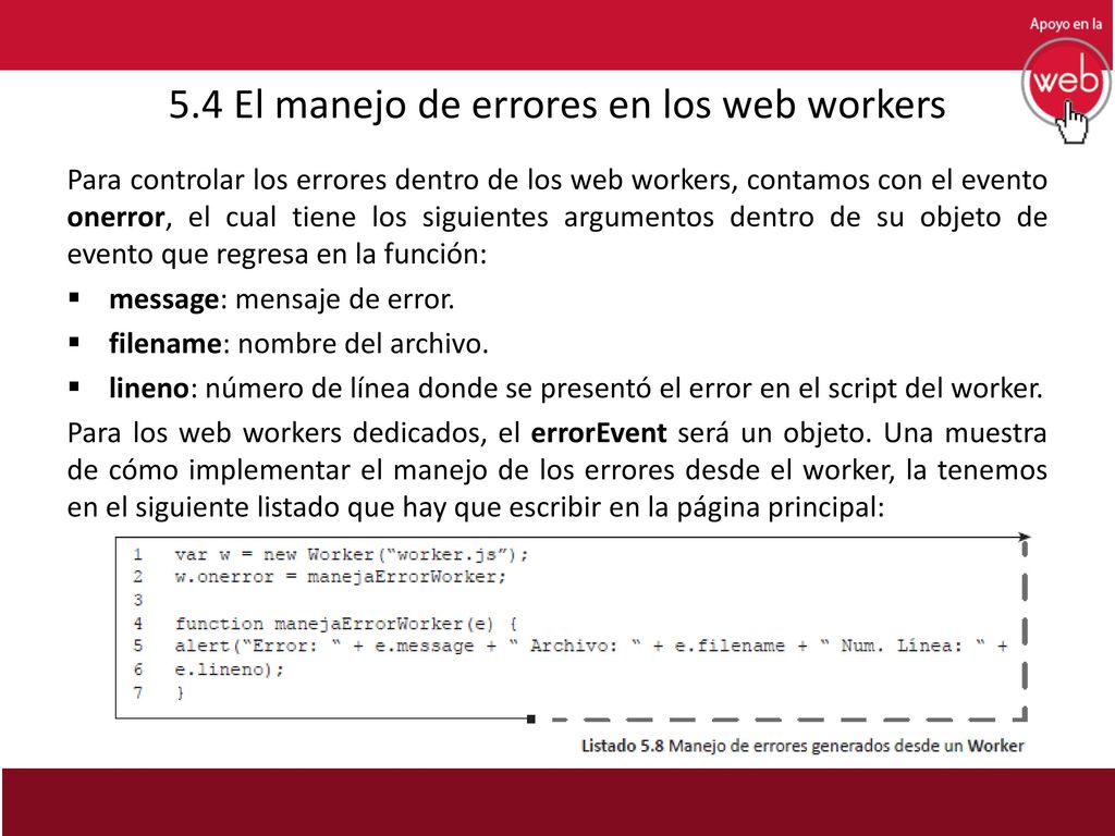 5.4 El manejo de errores en los web workers