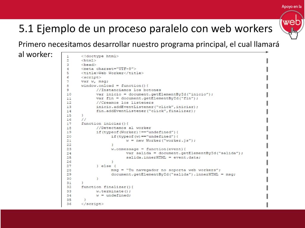 5.1 Ejemplo de un proceso paralelo con web workers