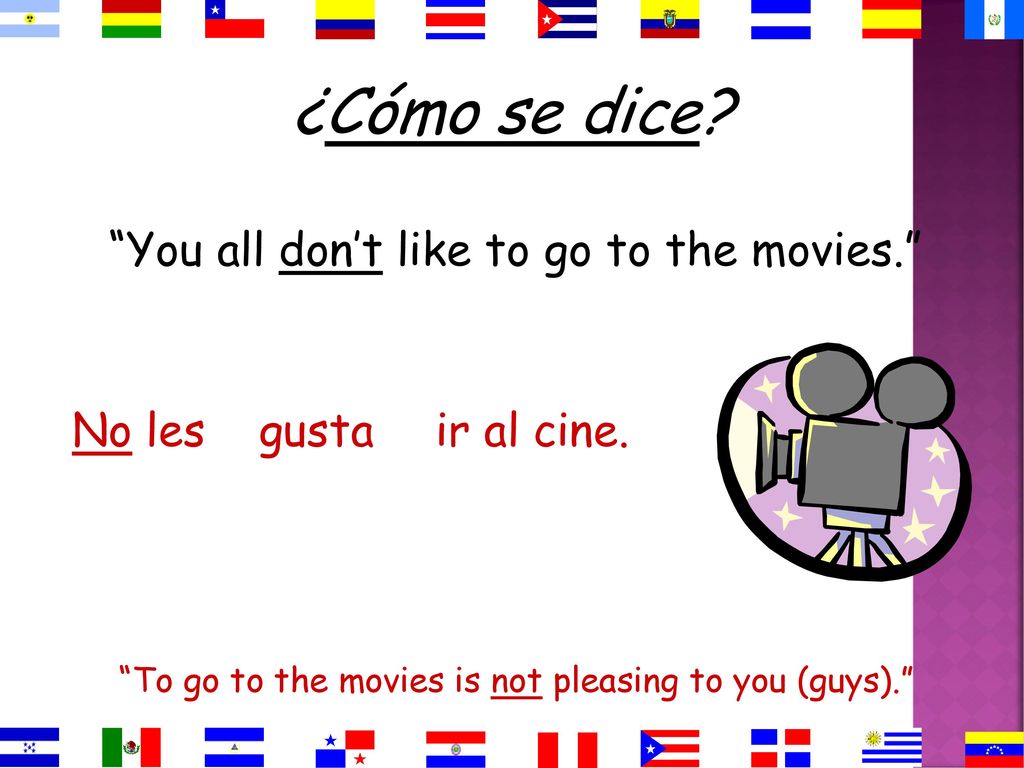 ¿Cómo se dice You all don’t like to go to the movies. No les gusta