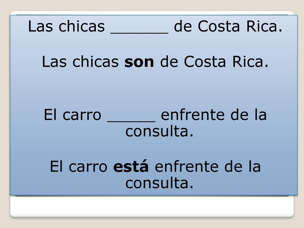 Las chicas ______ de Costa Rica. Las chicas son de Costa Rica