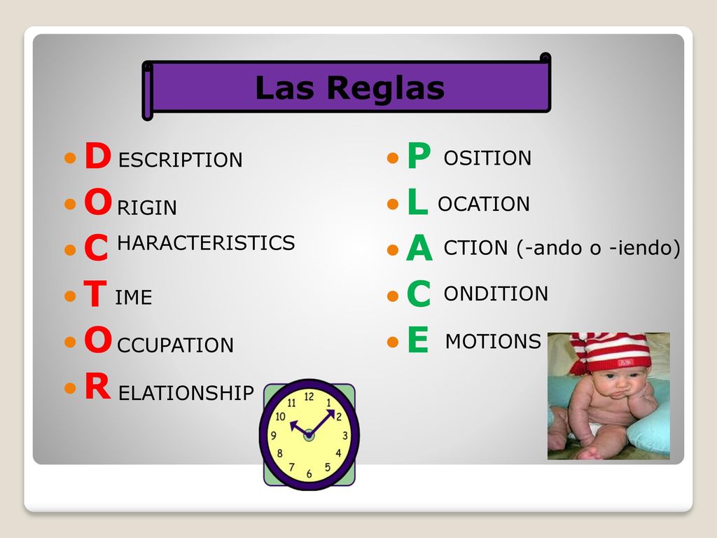 D O C T R P L A C E Las Reglas ESCRIPTION OSITION OCATION RIGIN