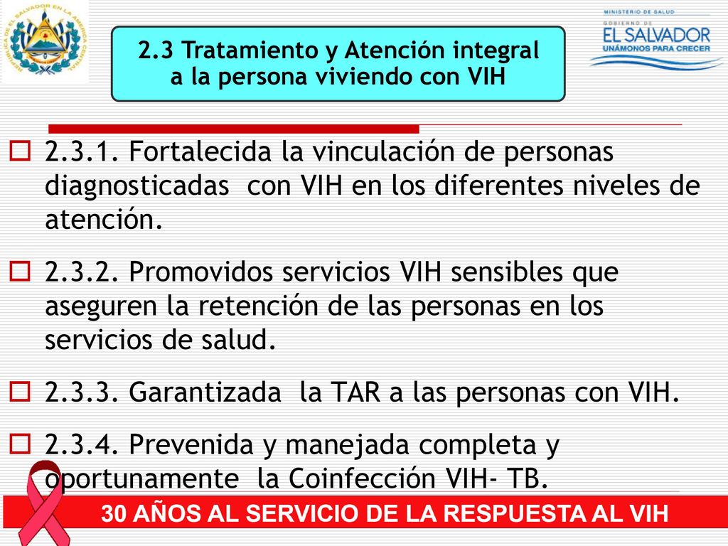2.3 Tratamiento y Atención integral a la persona viviendo con VIH