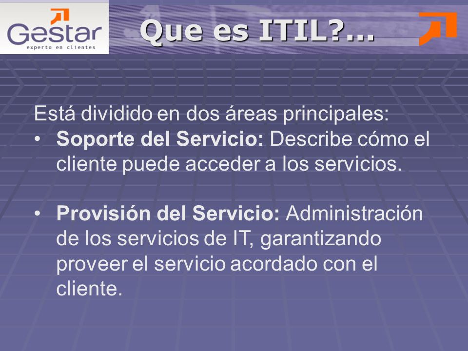 Que es ITIL ... Está dividido en dos áreas principales: