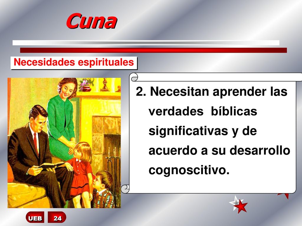 Cuna Necesidades espirituales. 2. Necesitan aprender las verdades bíblicas significativas y de acuerdo a su desarrollo cognoscitivo.