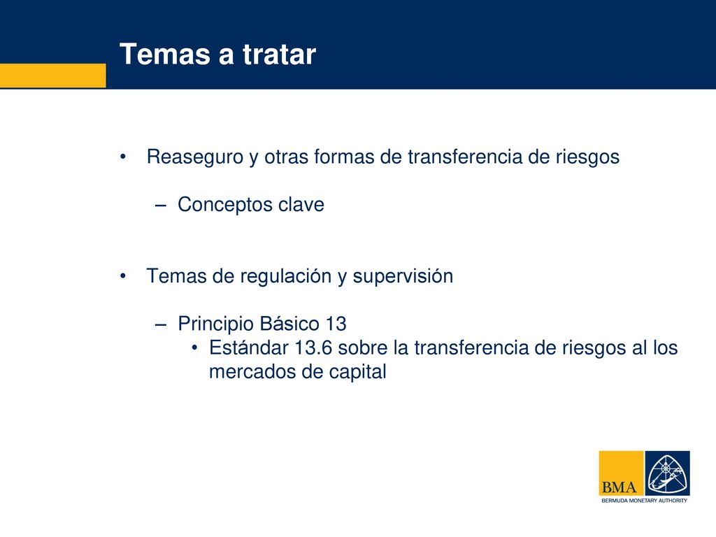 Temas a tratar Reaseguro y otras formas de transferencia de riesgos