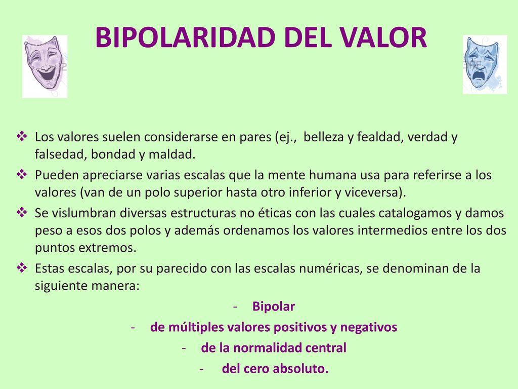 de múltiples valores positivos y negativos de la normalidad central