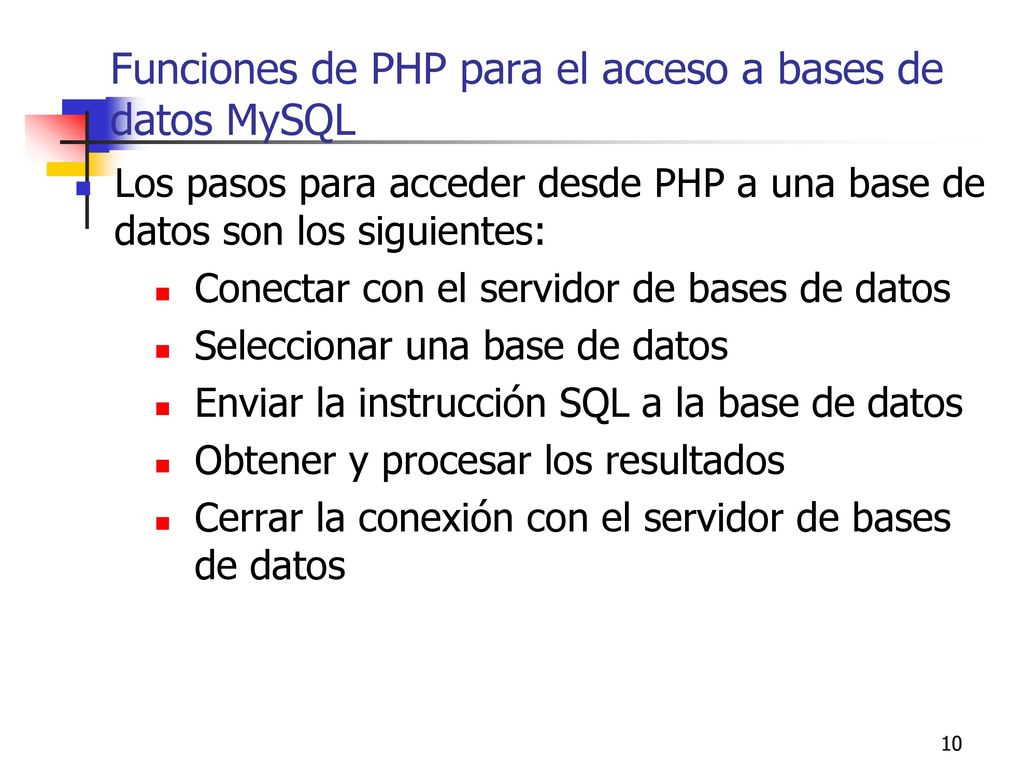 Funciones de PHP para el acceso a bases de datos MySQL