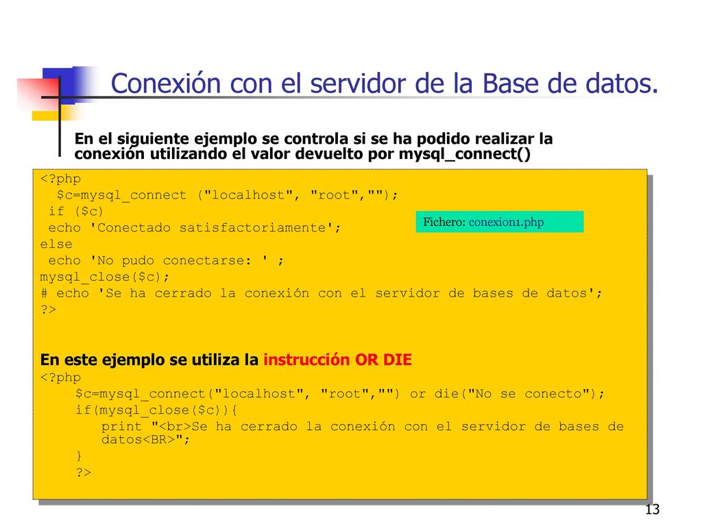 Conexión con el servidor de la Base de datos.