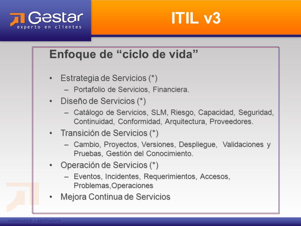 ITIL v3 Enfoque de ciclo de vida Estrategia de Servicios (*)