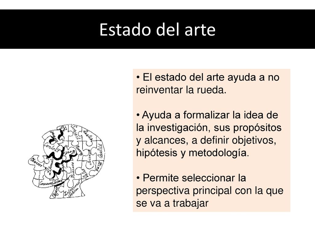 Estado del arte • El estado del arte ayuda a no reinventar la rueda.