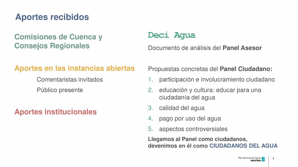 Deci Agua Aportes recibidos Comisiones de Cuenca y Consejos Regionales