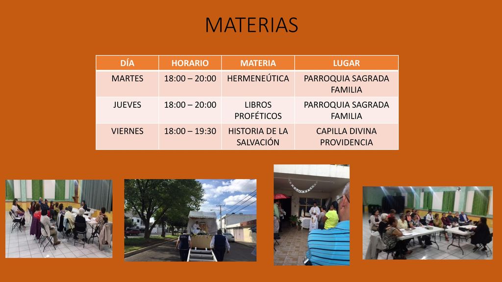 MATERIAS DÍA HORARIO MATERIA LUGAR MARTES 18:00 – 20:00 HERMENEÚTICA