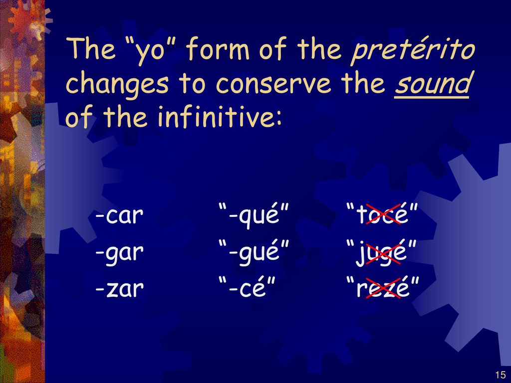 The yo form of the pretérito changes to conserve the sound of the infinitive: