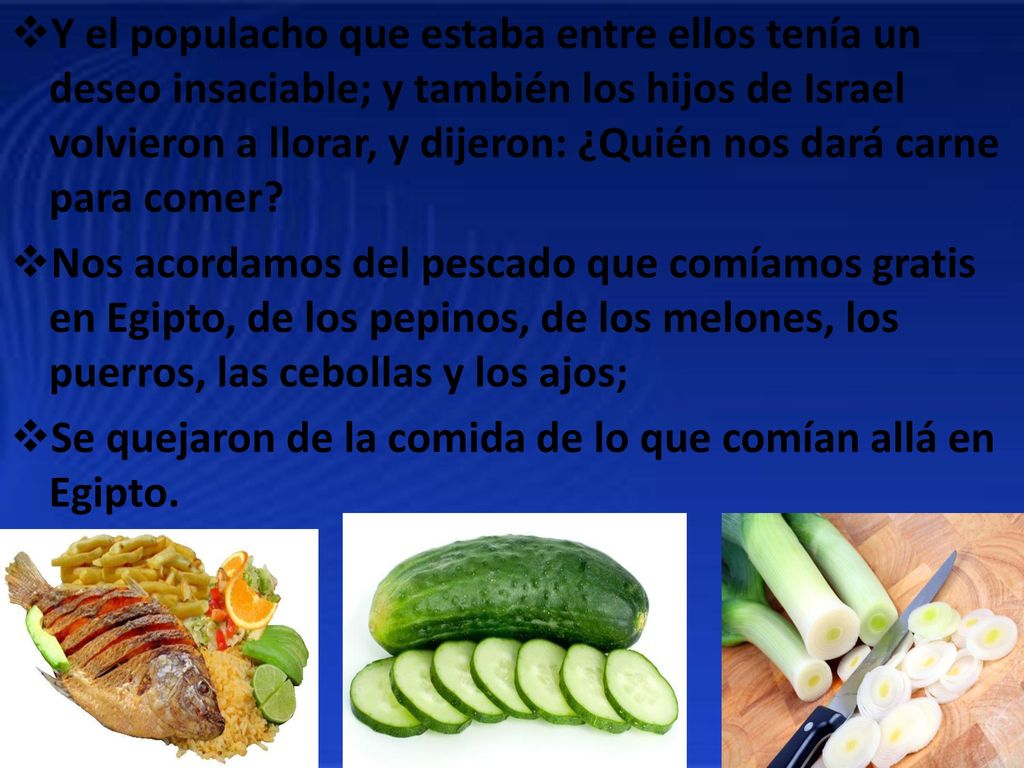 Y el populacho que estaba entre ellos tenía un deseo insaciable; y también los hijos de Israel volvieron a llorar, y dijeron: ¿Quién nos dará carne para comer