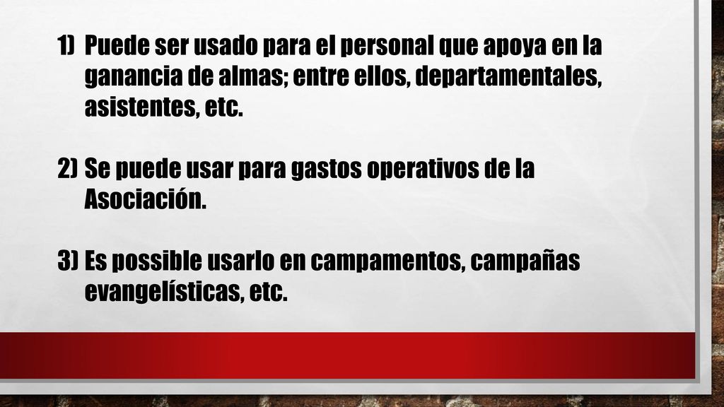 Puede ser usado para el personal que apoya en la ganancia de almas; entre ellos, departamentales, asistentes, etc.