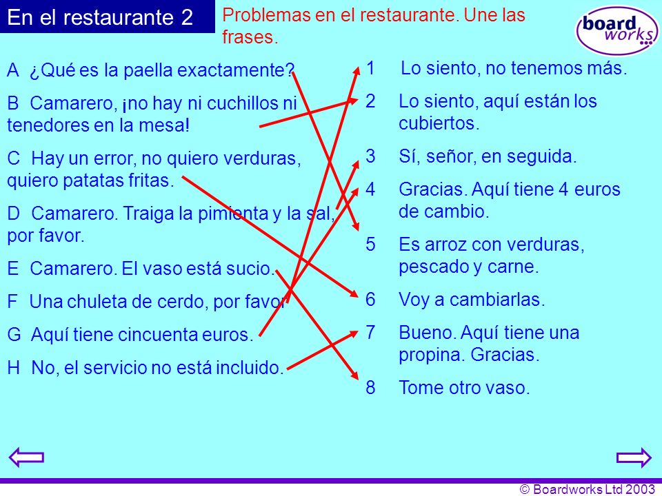 En el restaurante 2 Problemas en el restaurante. Une las frases.